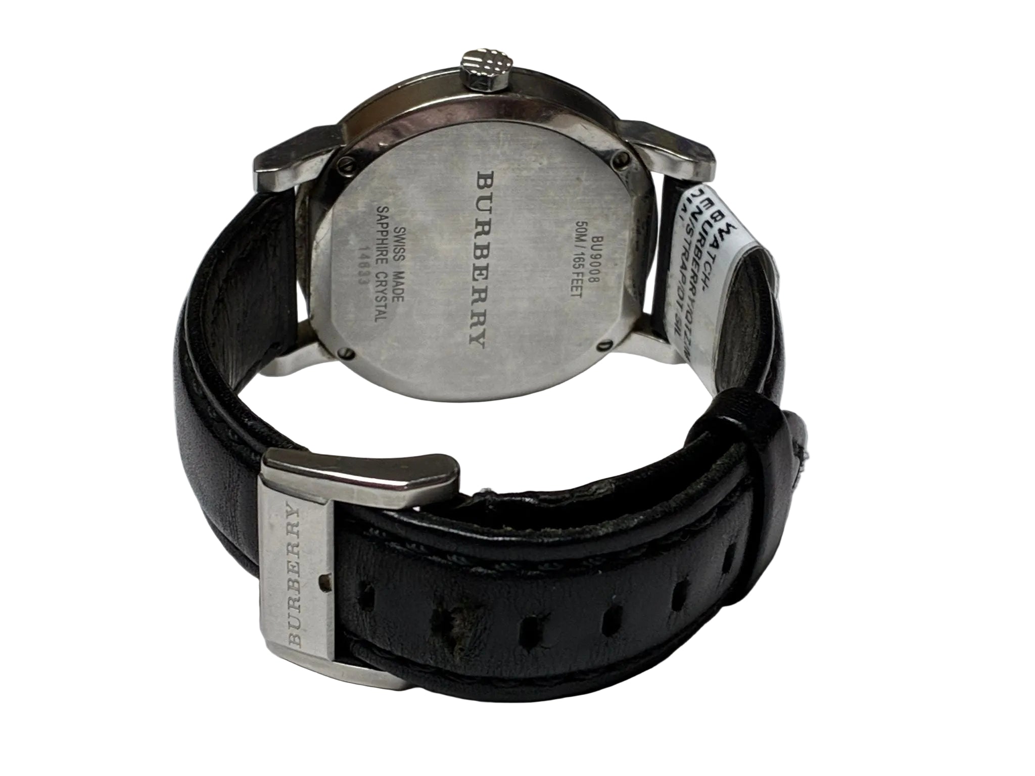 Burberry Mens BU9008 Large Check Black Leather Strap Watch