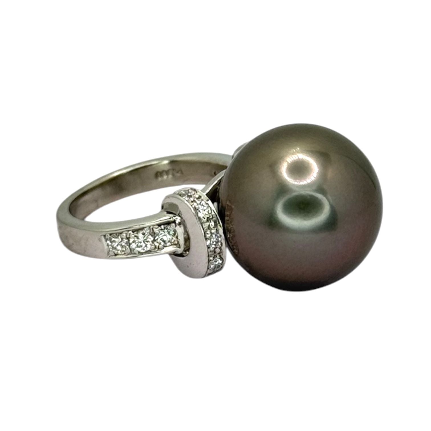 PT900 Black South Sea Pearl=15mm, Diamond 0.3cts Ring w/Cert Main image