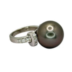 PT900 Black South Sea Pearl=15mm, Diamond 0.3cts Ring w/Cert