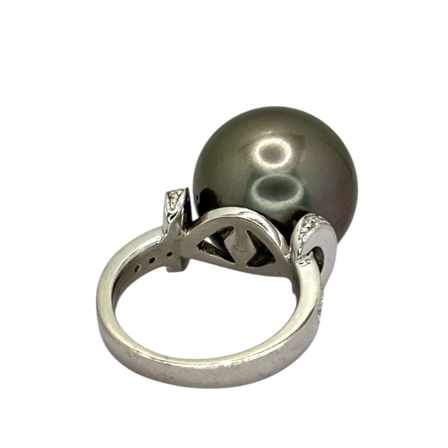 PT900 Black South Sea Pearl=15mm, Diamond 0.3cts Ring w/Cert
