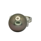 PT900 Black South Sea Pearl=15mm, Diamond 0.3cts Ring w/Cert