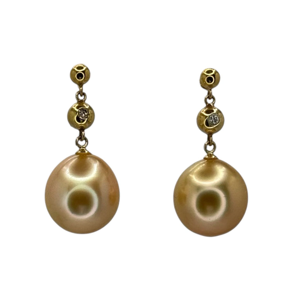 18KYG Pearl2=10.8mm, Diamond Earring