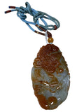 Green Reddish Phoenix And Dragon Jadeite  Pendant With Cord Necklace