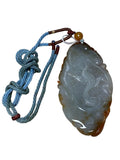 Green Reddish Phoenix And Dragon Jadeite  Pendant With Cord Necklace