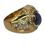 Natural G. Blue Star Sapphire Mens Ring 20K Yellow Gold
