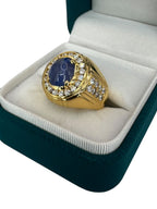 Natural G. Blue Star Sapphire Mens Ring 20K Yellow Gold