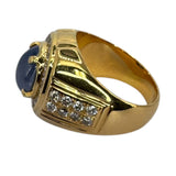 Natural G. Blue Star Sapphire Mens Ring 20K Yellow Gold