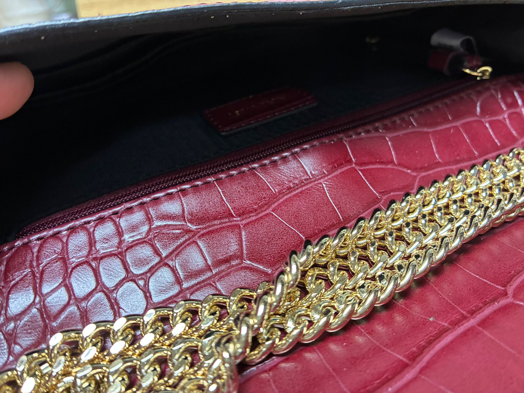 Nine West Croc Embossed PVC Flap Crossbody Bag Burgundy