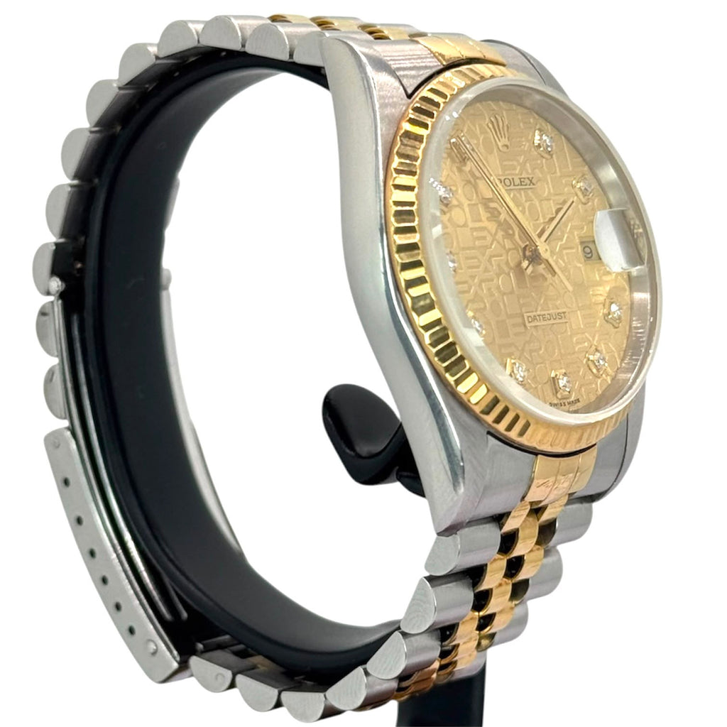 Rolex 16233 Datejust Half Gold Big Diamond Index, Computer Dial Watch, 36mm