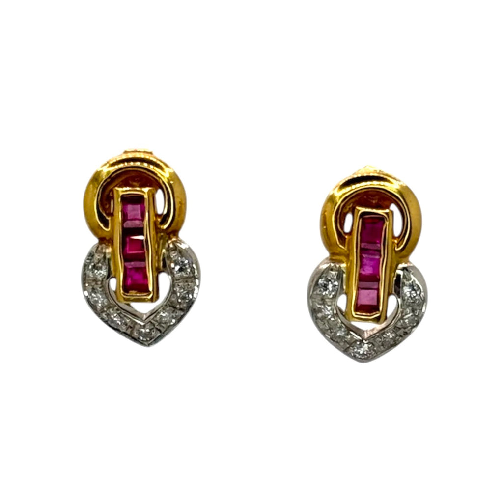 18K/PT850 Ruby6=0.58ct, DIa14=0.18ct Earring