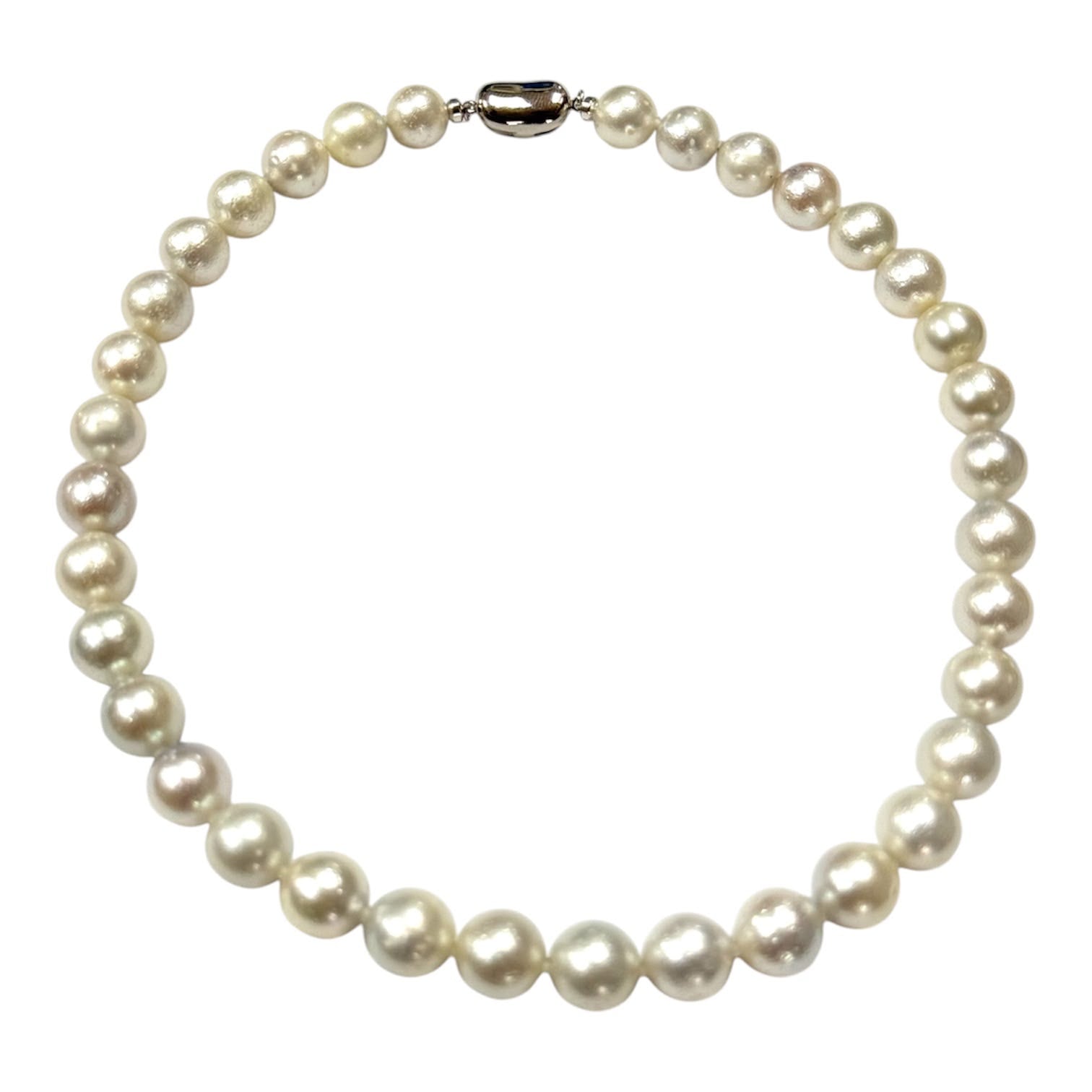 White South Sea Pearl=10.1-11.9mm Silver Clasp w/Cert