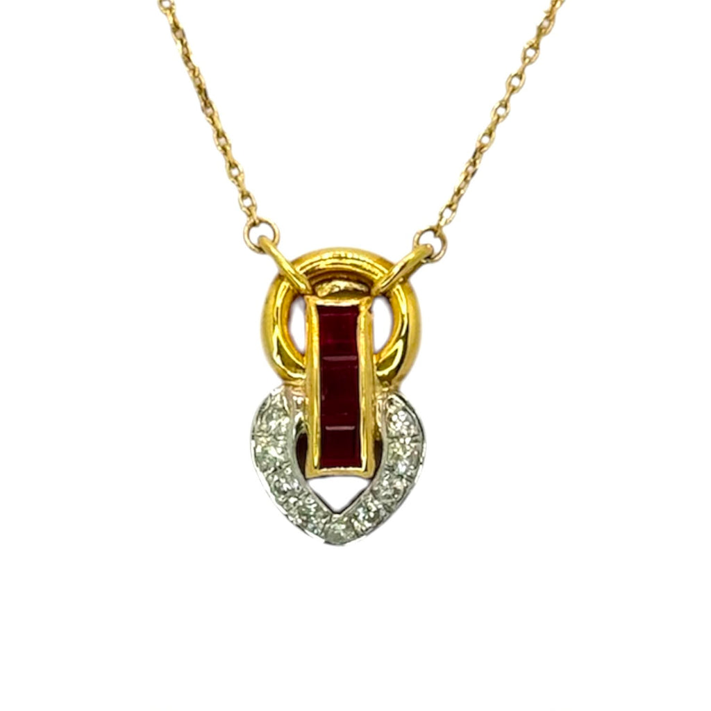 18K/PT850 Ruby3=0.53cts, Dia=0.16cts Chain w/Pendant
