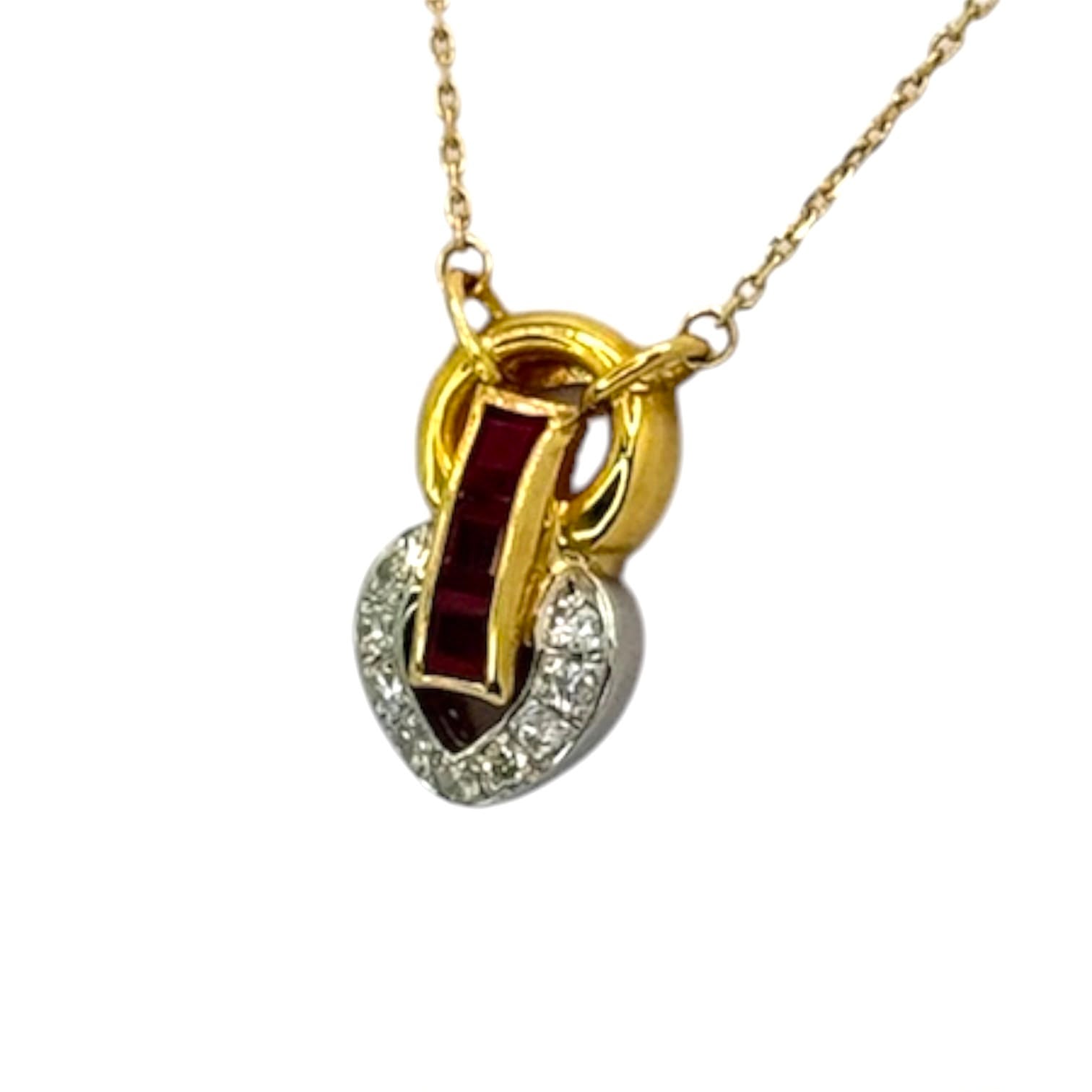 18K/PT850 Ruby3=0.53cts, Dia=0.16cts Chain w/Pendant