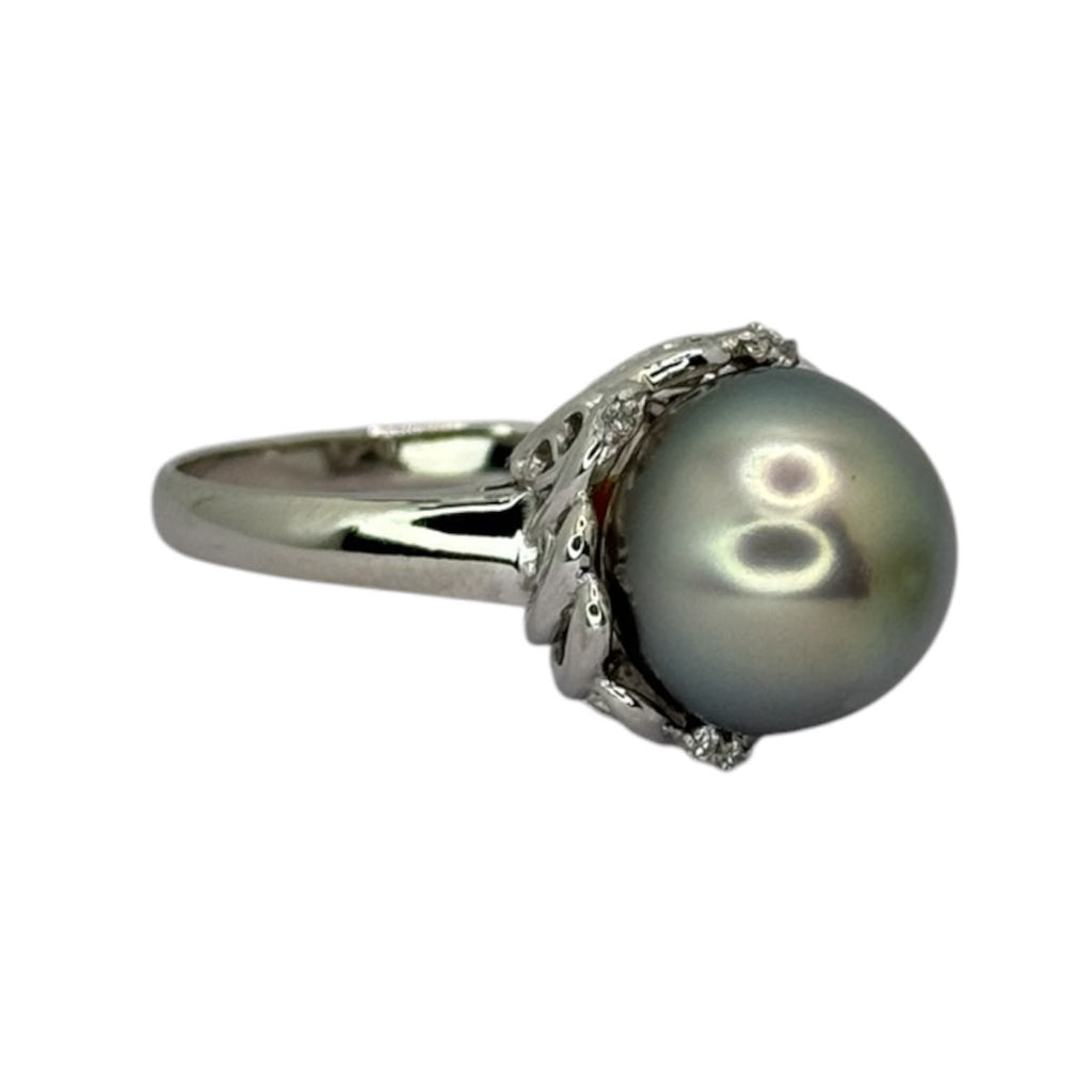PT900 Silver South Sea Pearl=12.7mm Diamond Ring