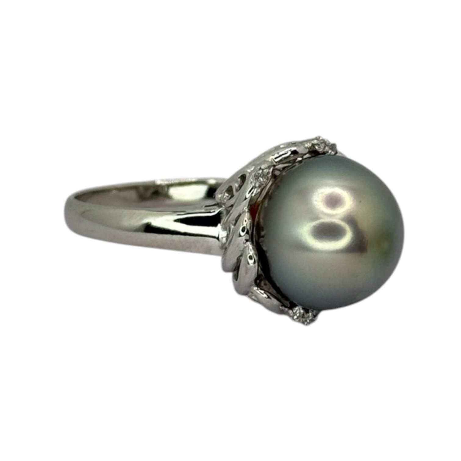 PT900 Silver South Sea Pearl=12.7mm Diamond Ring