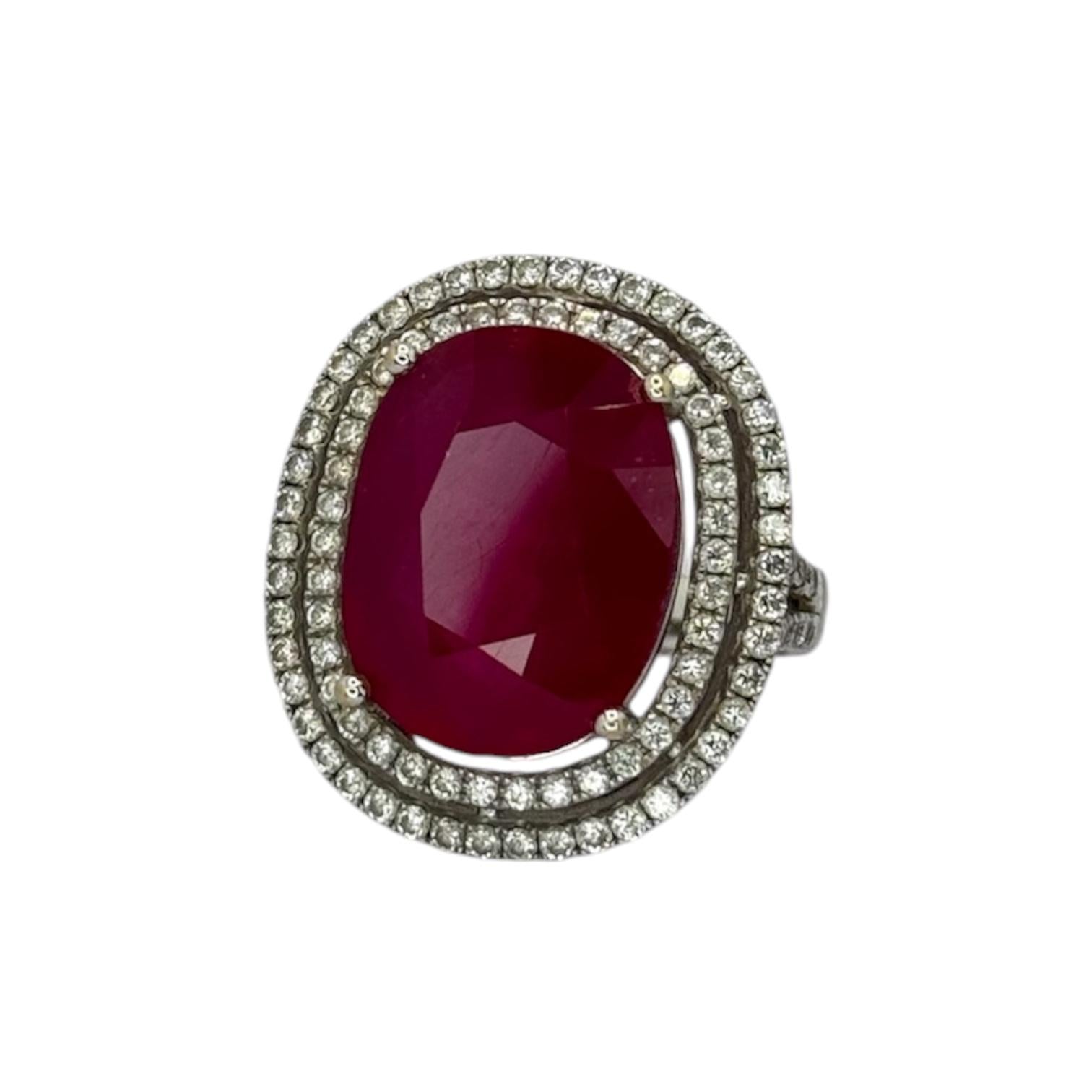 750WG Ruby (Glass field)=13.9cts, Diamond Ring