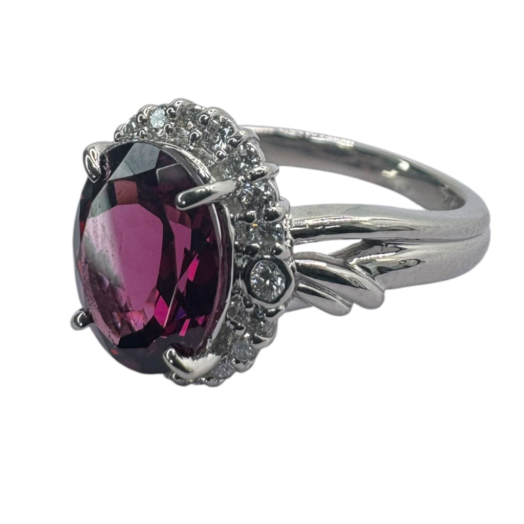 Natural Rhodolite Garnet Pt900 Lady's Ring