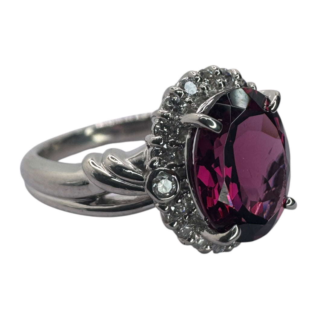 Natural Rhodolite Garnet Pt900 Lady's Ring