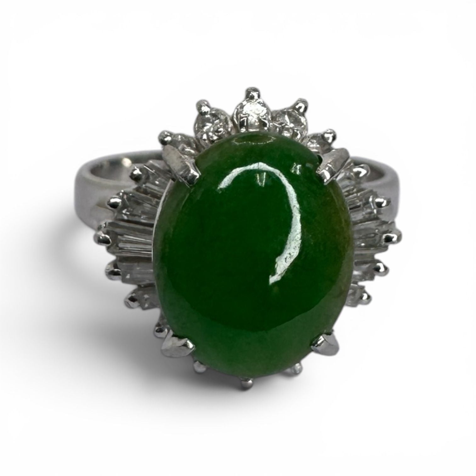 Natural Green Jadeite Type A Lady's Ring Pt900