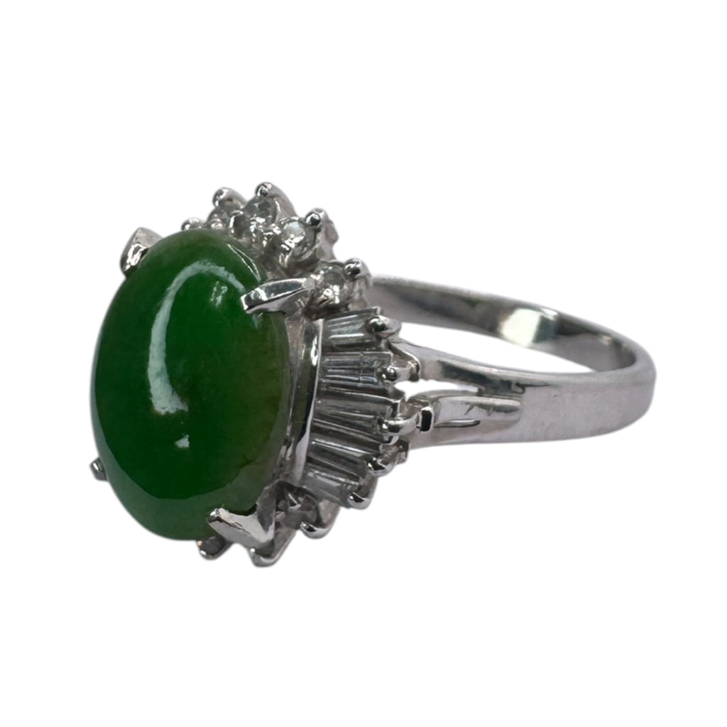 Natural Green Jadeite Type A Lady's Ring Pt900