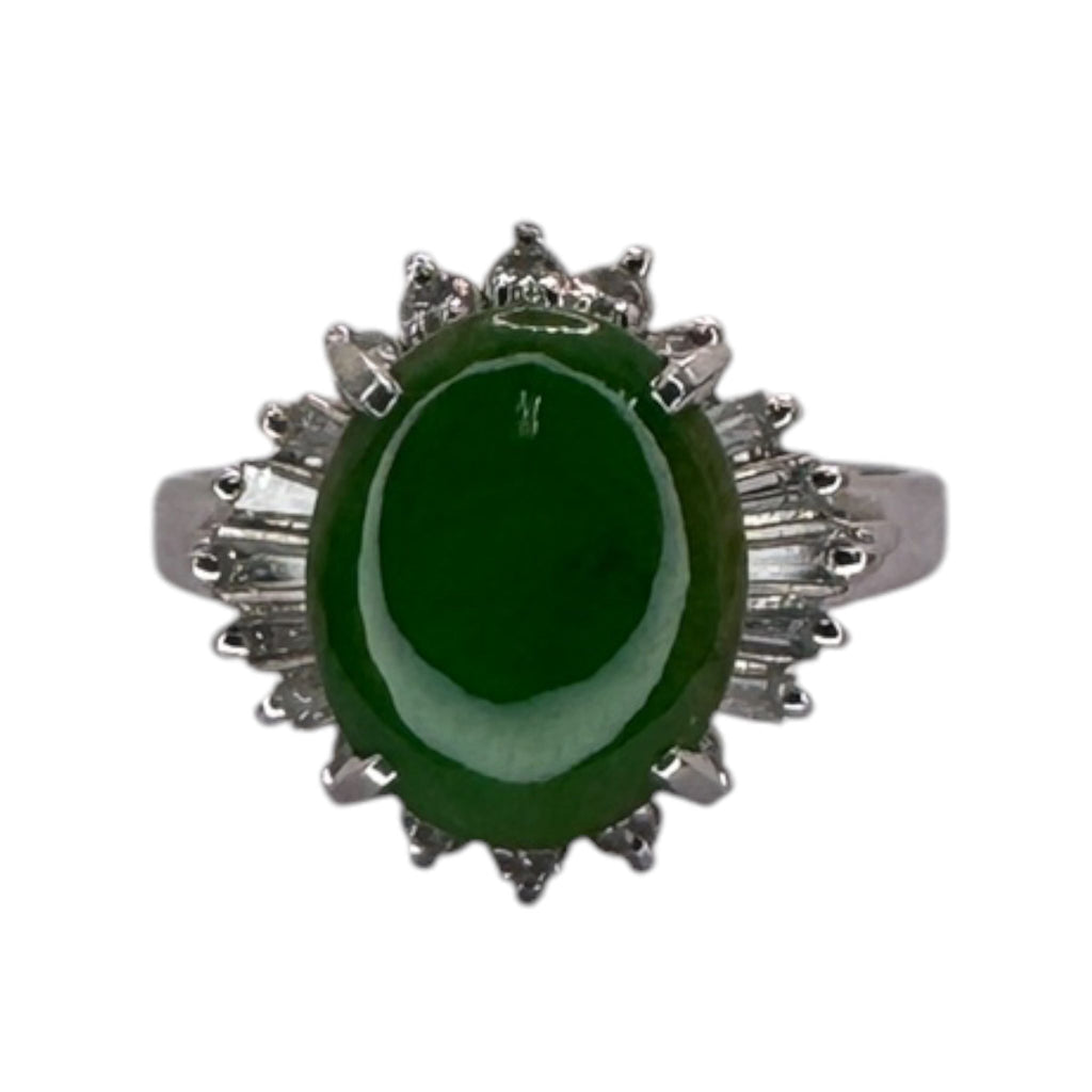 Natural Green Jadeite Type A Lady's Ring Pt900