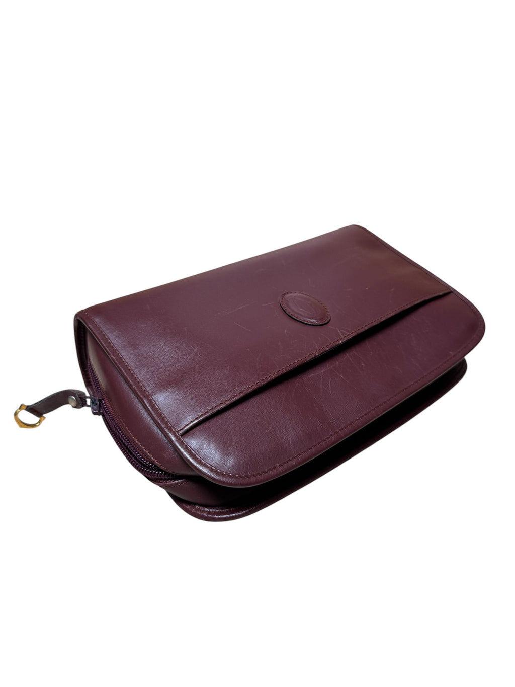 Cartier Clutch Bag Brown Leather Gold Zip