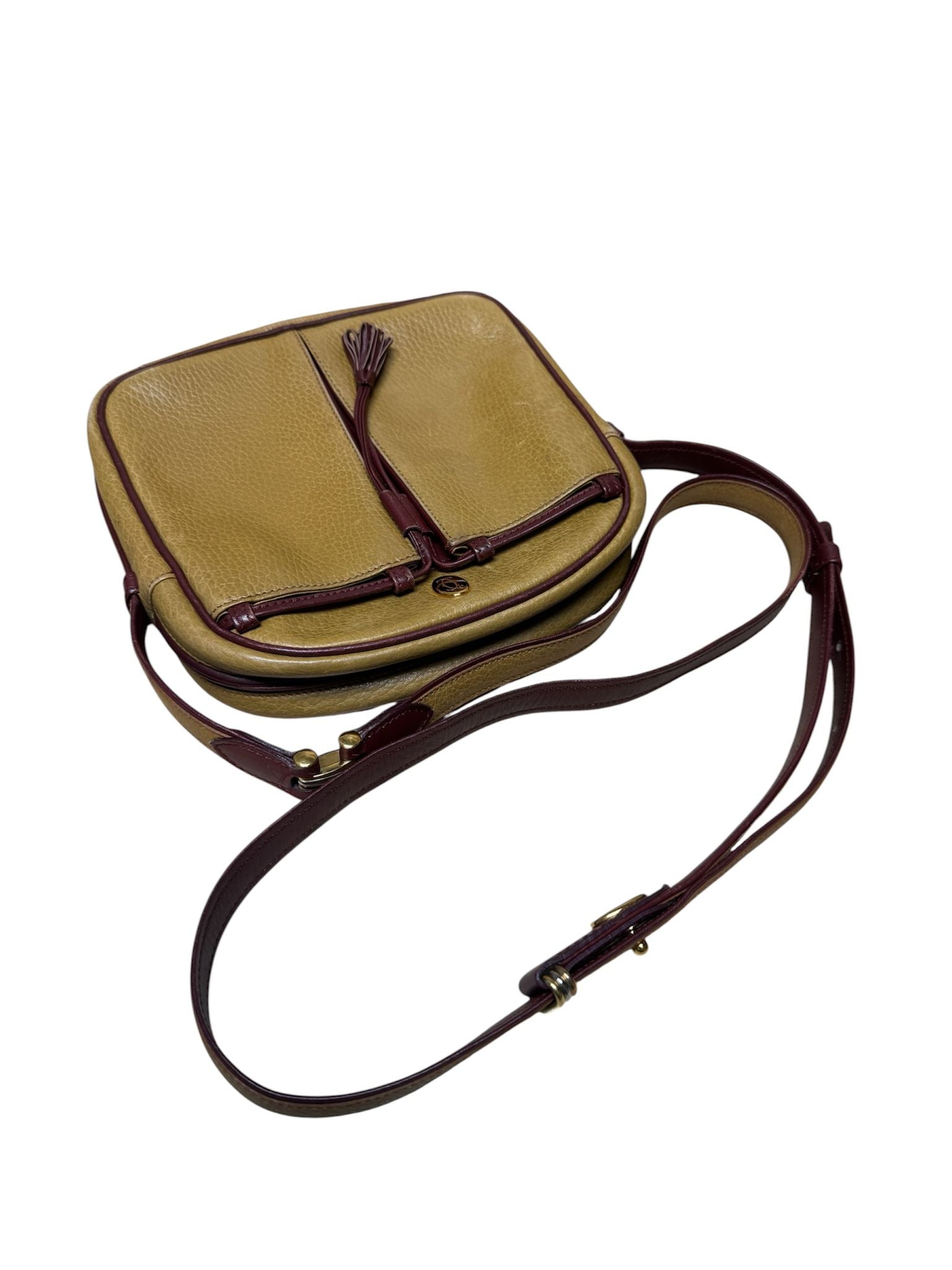 Cartier Shoulder Bag Mustard Leather Burgundy Trim