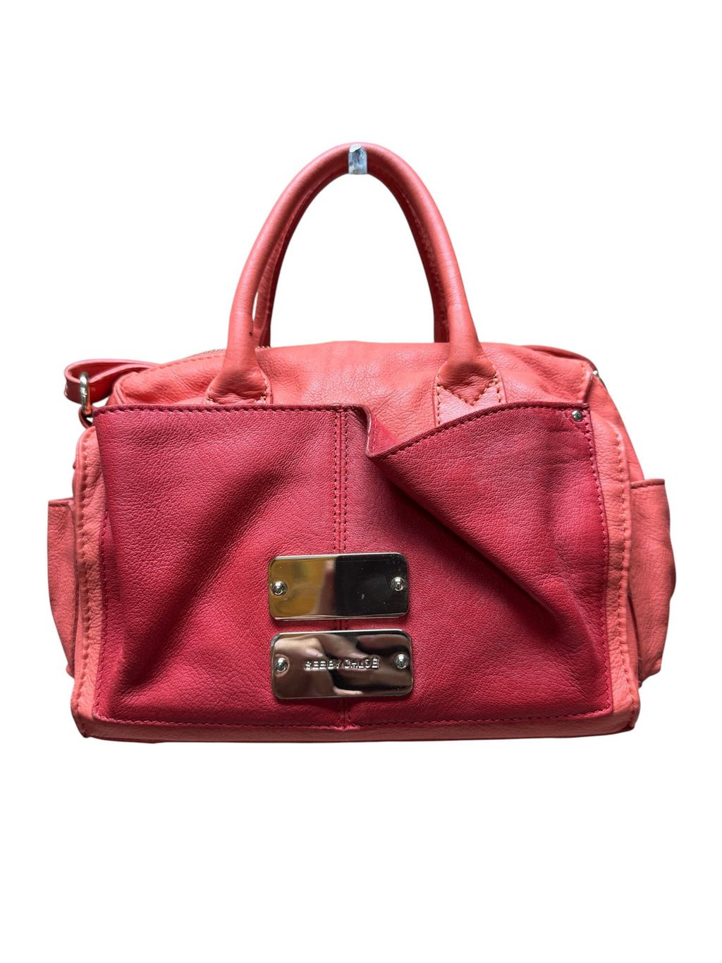 Chloe See By Chloe Tote Bag Orange Leather Gold Plaque 2 Way