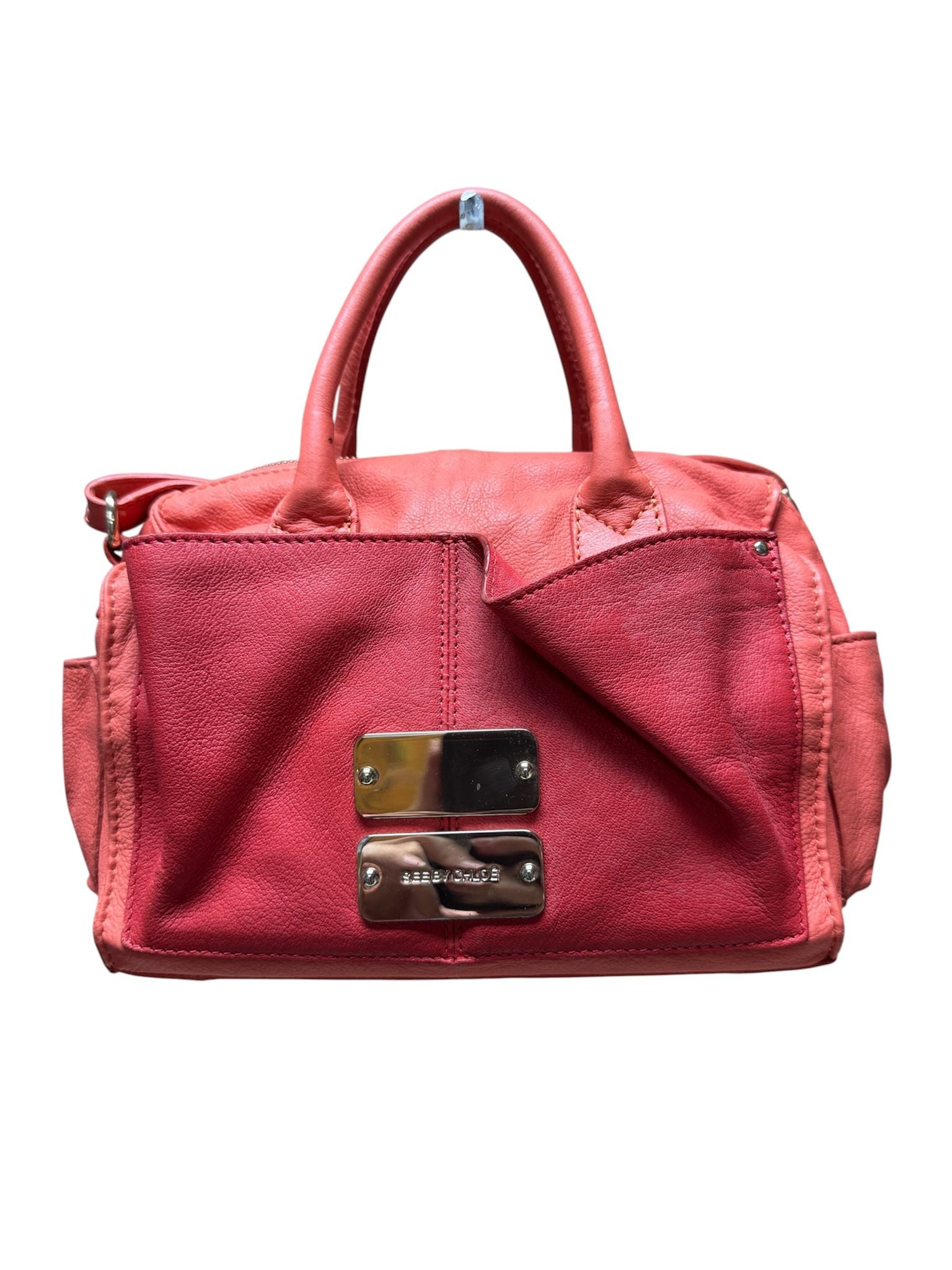Chloe See By Chloe Tote Bag Orange Leather Gold Plaque 2 Way
