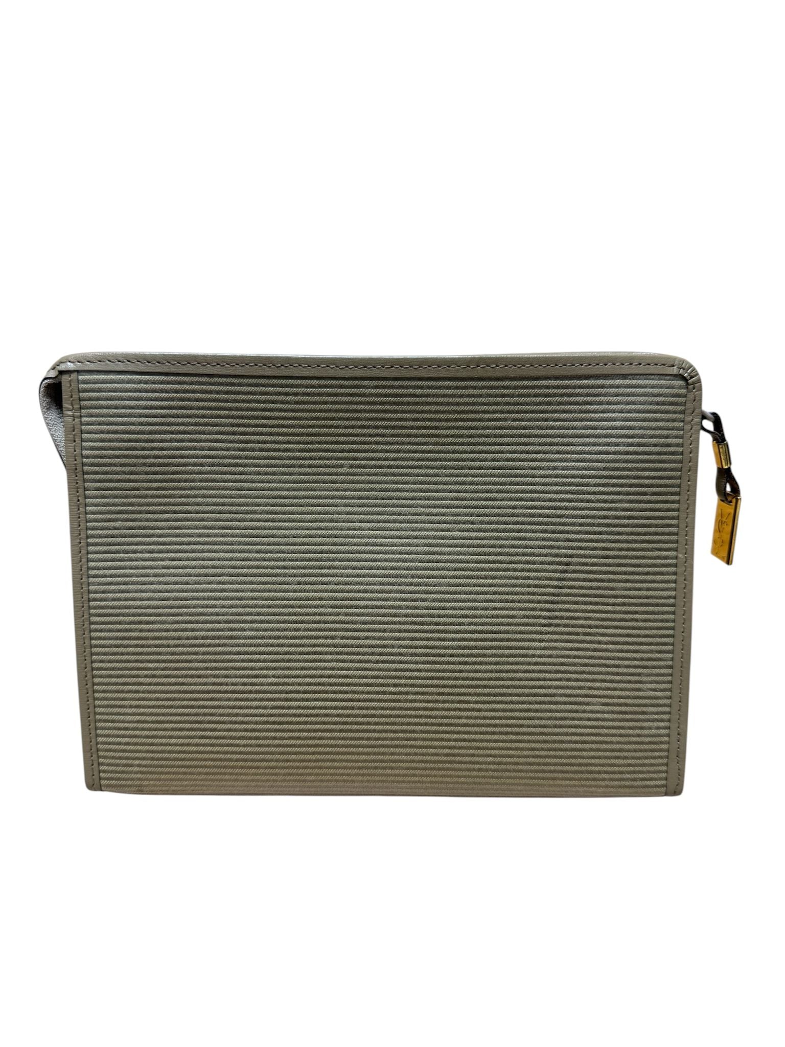 Yves Saint Laurent Clutch Bag Vint Oliver Grey&nbsp; Canvas Stripes Yes Logo Secondary image