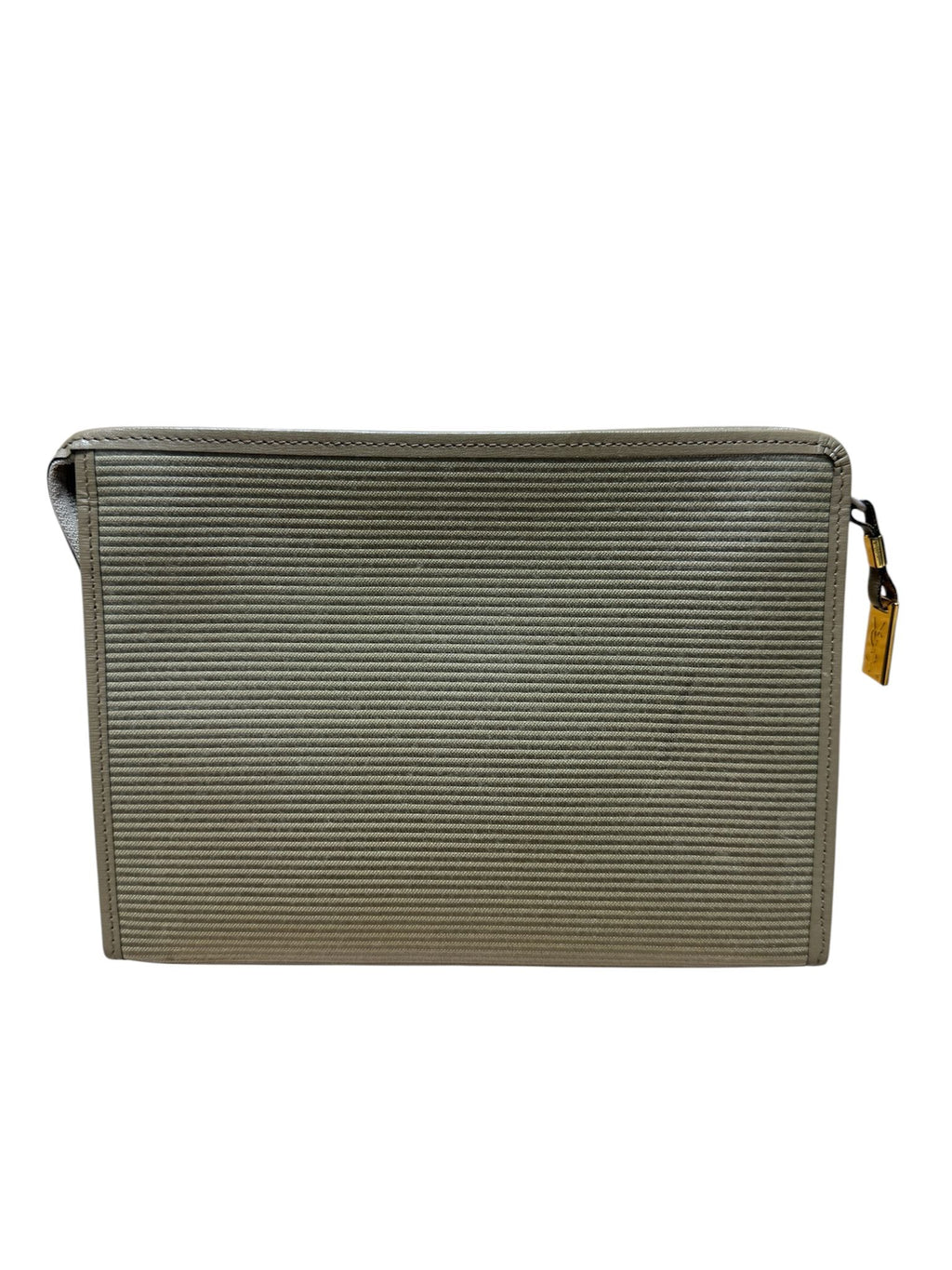 Yves Saint Laurent Clutch Bag Vint Oliver Grey&nbsp; Canvas Stripes Yes Logo