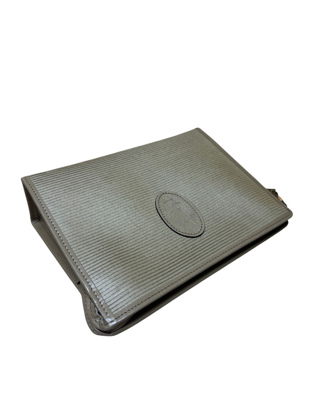 Yves Saint Laurent Clutch Bag Vint Oliver Grey&nbsp; Canvas Stripes Yes Logo