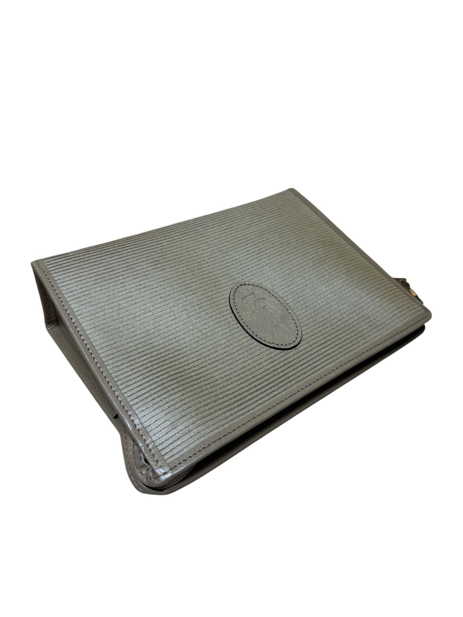 Yves Saint Laurent Clutch Bag Vint Oliver Grey&nbsp; Canvas Stripes Yes Logo