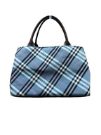 Burberry Blue Label Tote Bag Blue Checked Canvas Leather Strap