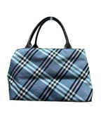 Burberry Blue Label Tote Bag Blue Checked Canvas Leather Strap