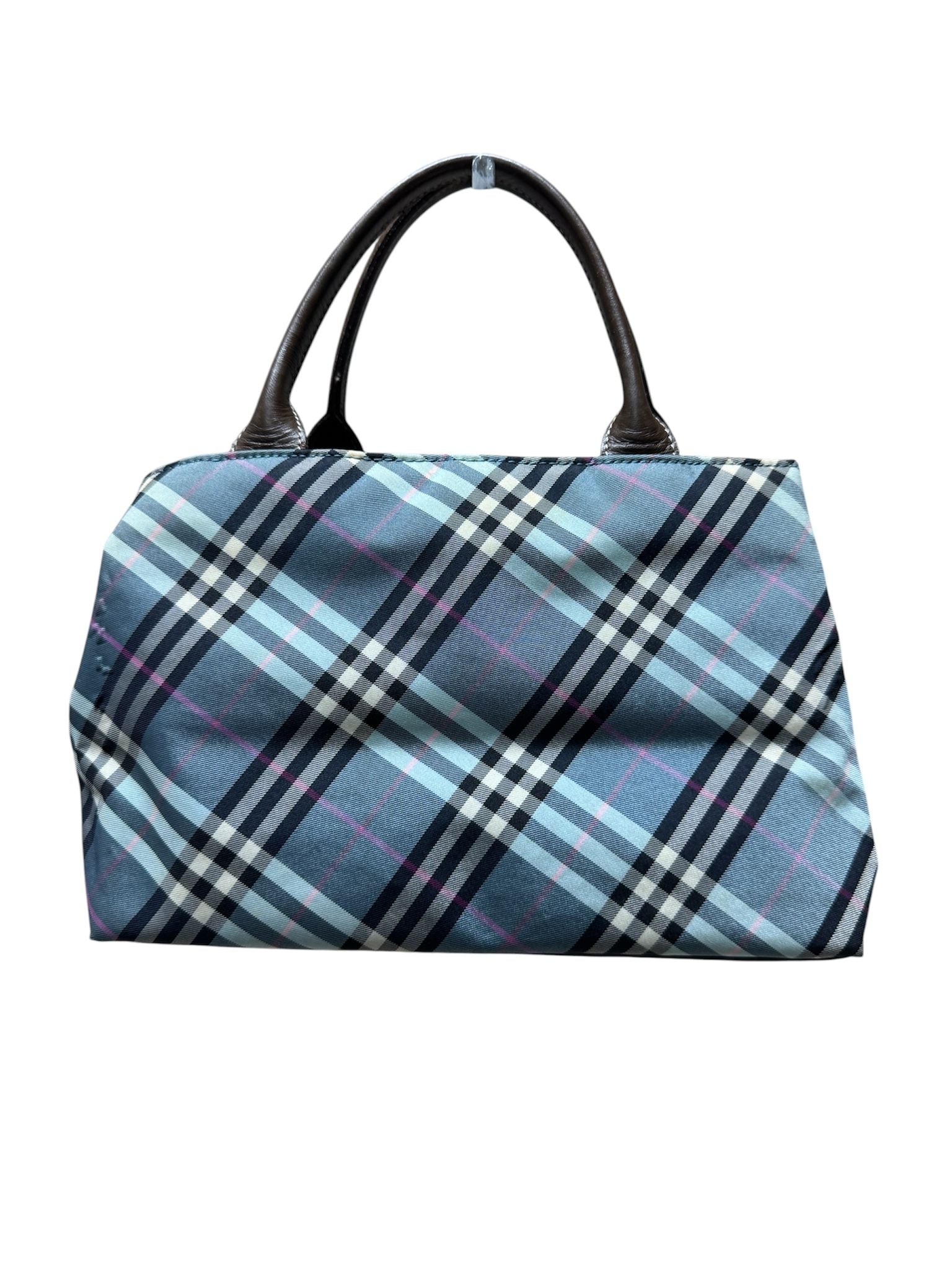 Burberry Blue Label Tote Bag Blue Checked Canvas Leather Strap