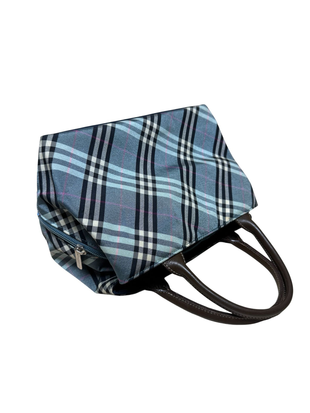 Burberry Blue Label Tote Bag Blue Checked Canvas Leather Strap