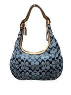Coach Shoulder Bag Grey Canvas Brown Leather Strap