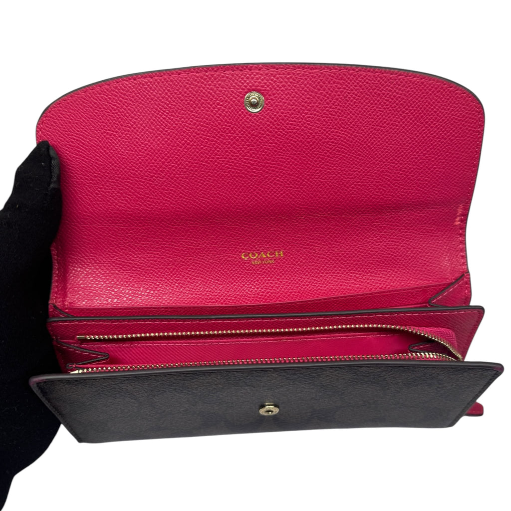 Coach Slim Envelope Leather Wallet Long Pink