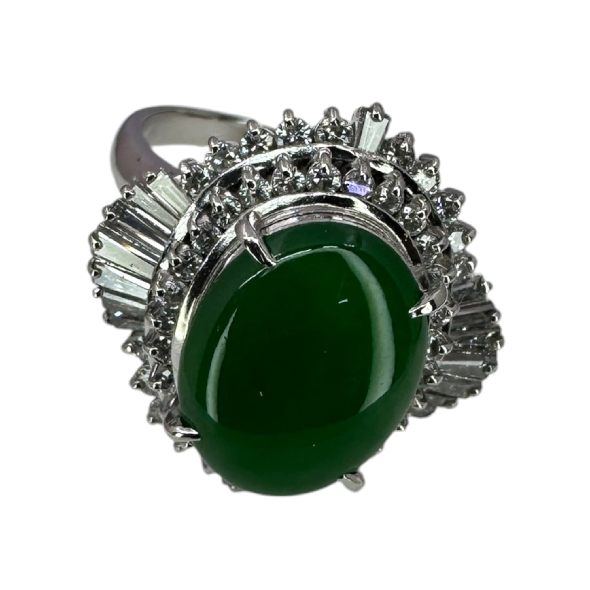 Jade With Diamonds Pt950 Ring