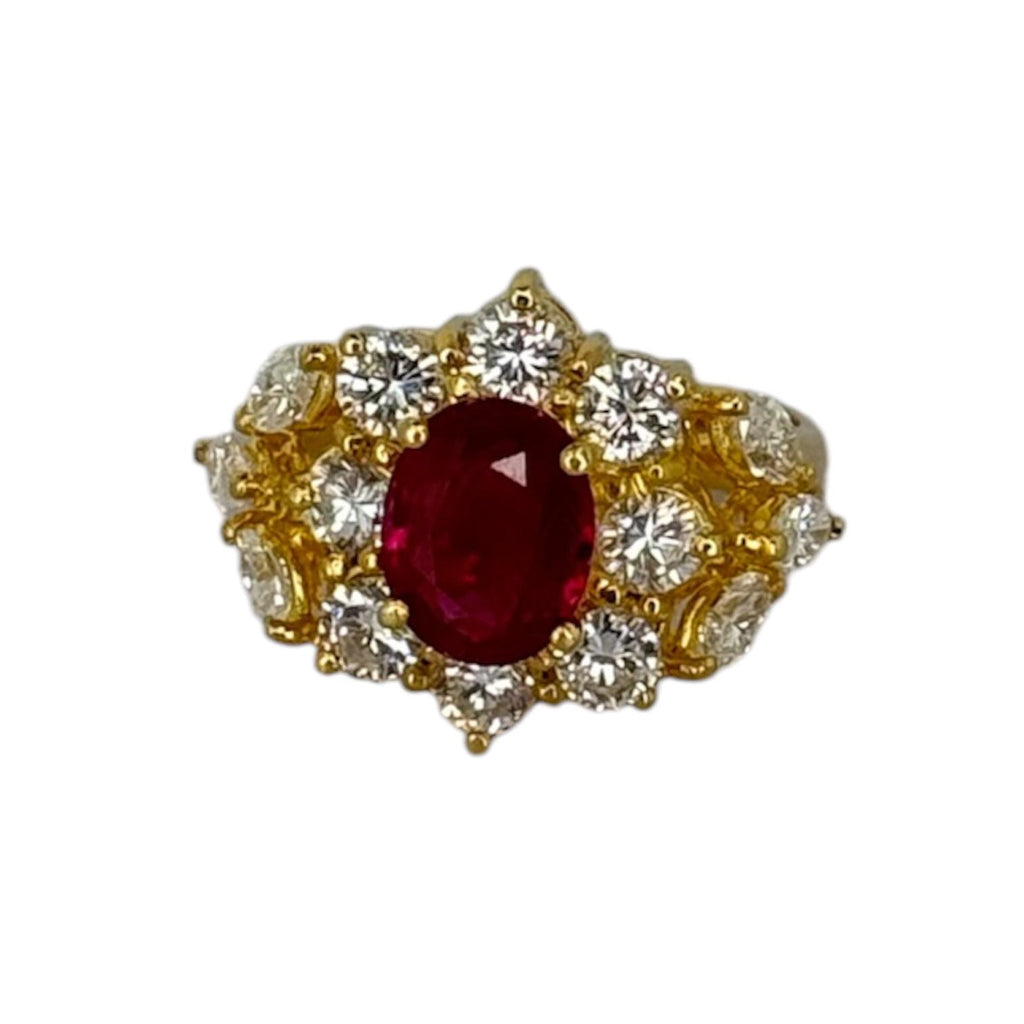 750YG "Pigeon Blood" Red Ruby=Appx1.85ct Diamonds Ring w/Cert