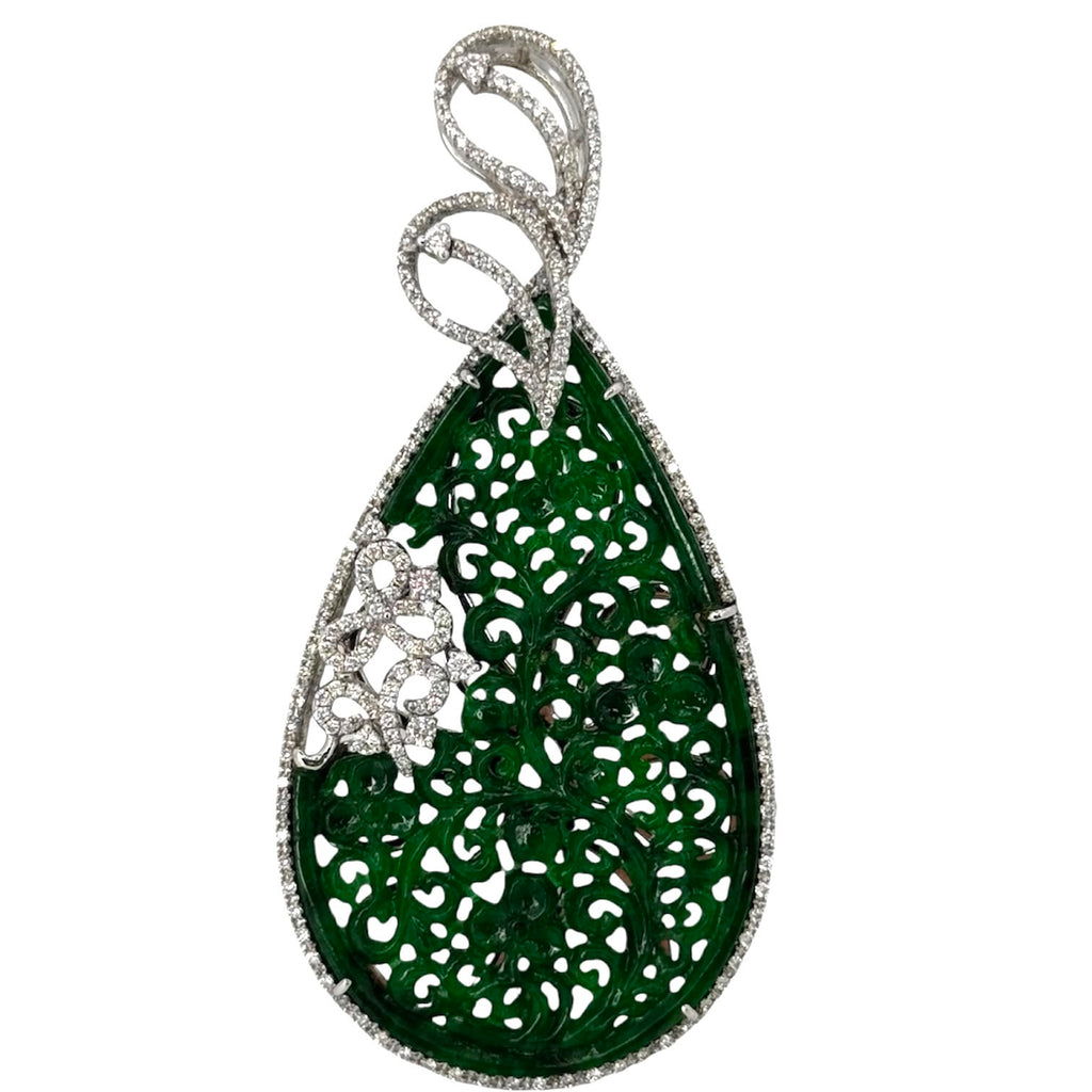 750WG Ruyi Carving Jadeite Diamond Pendant With Cert