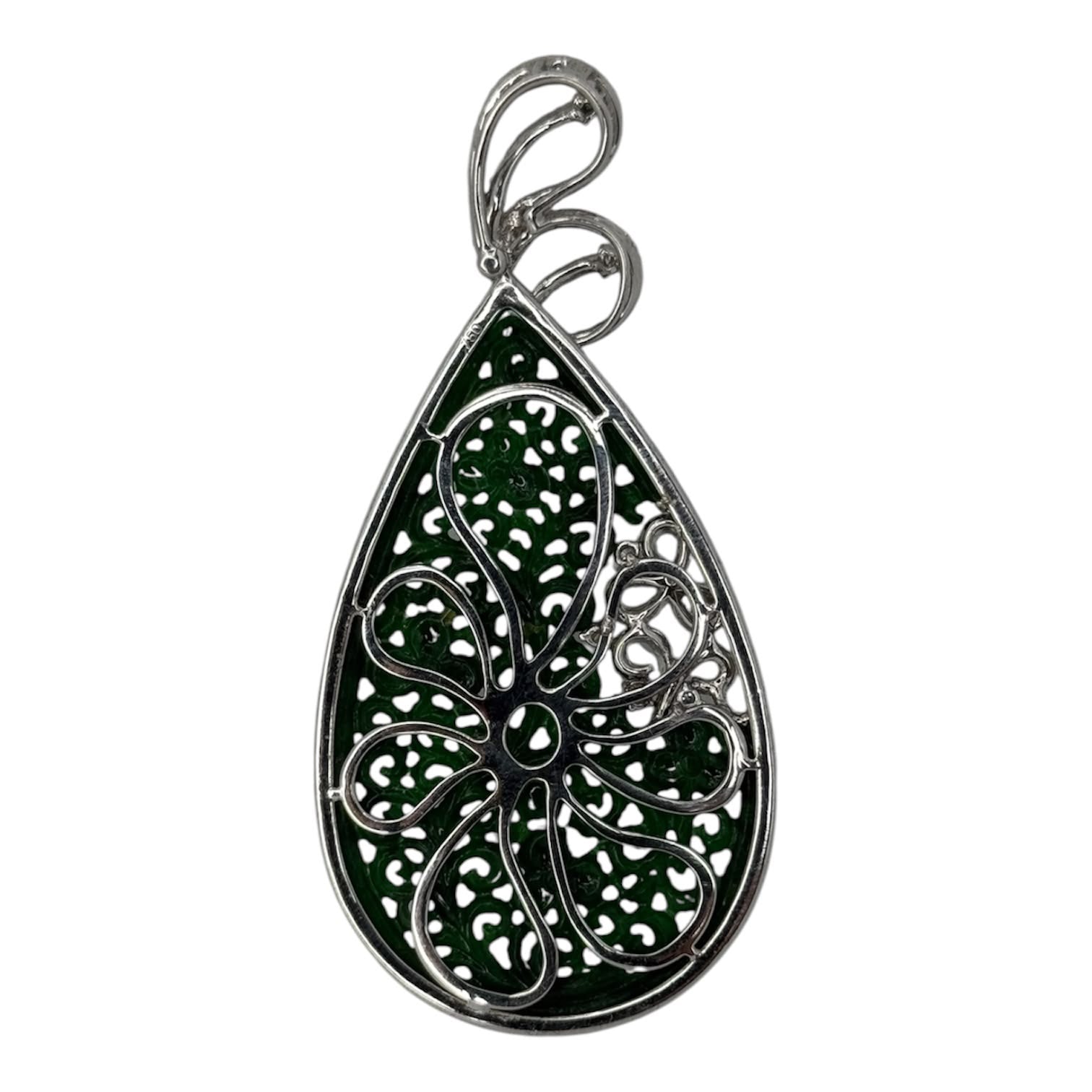 750WG Ruyi Carving Jadeite Diamond Pendant With Cert