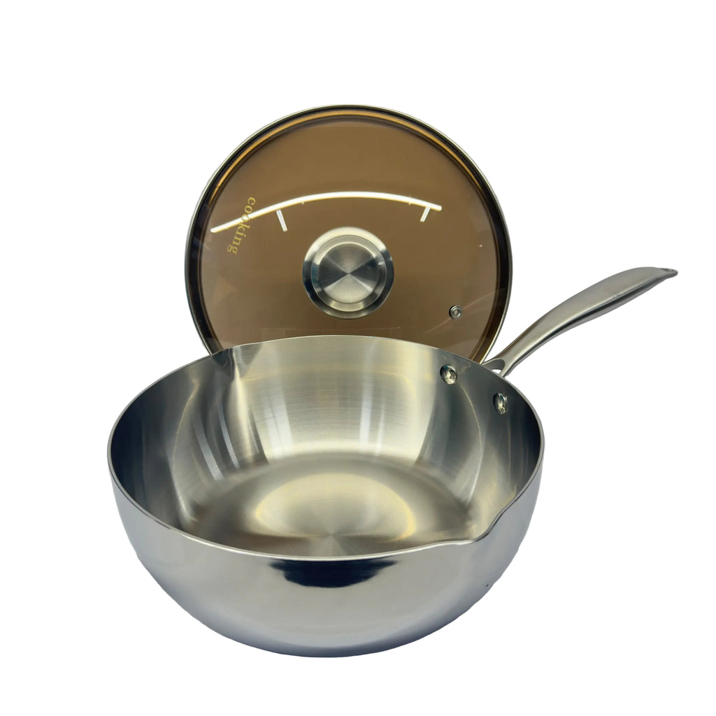 24cm Stainless Steel Sauce Pot with Long Handle & Lid