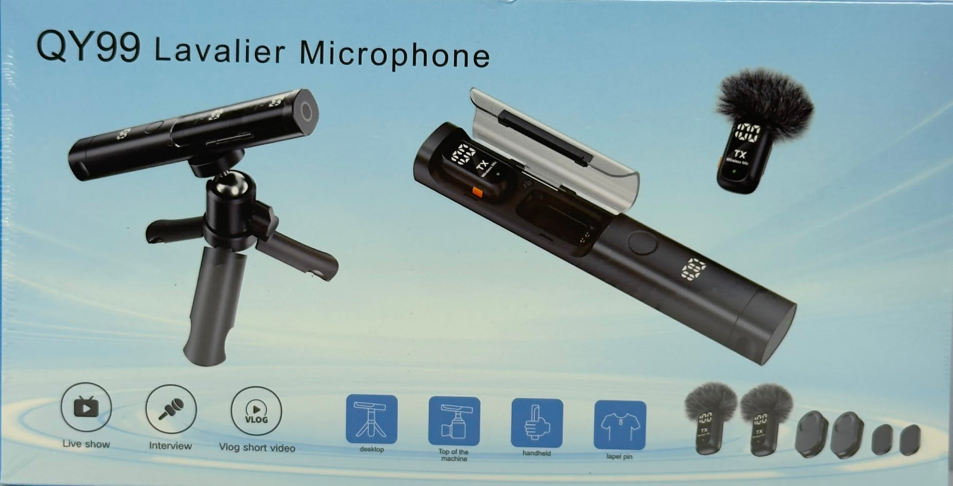2-Piece Lavalier Microphone with Stand - QY99
