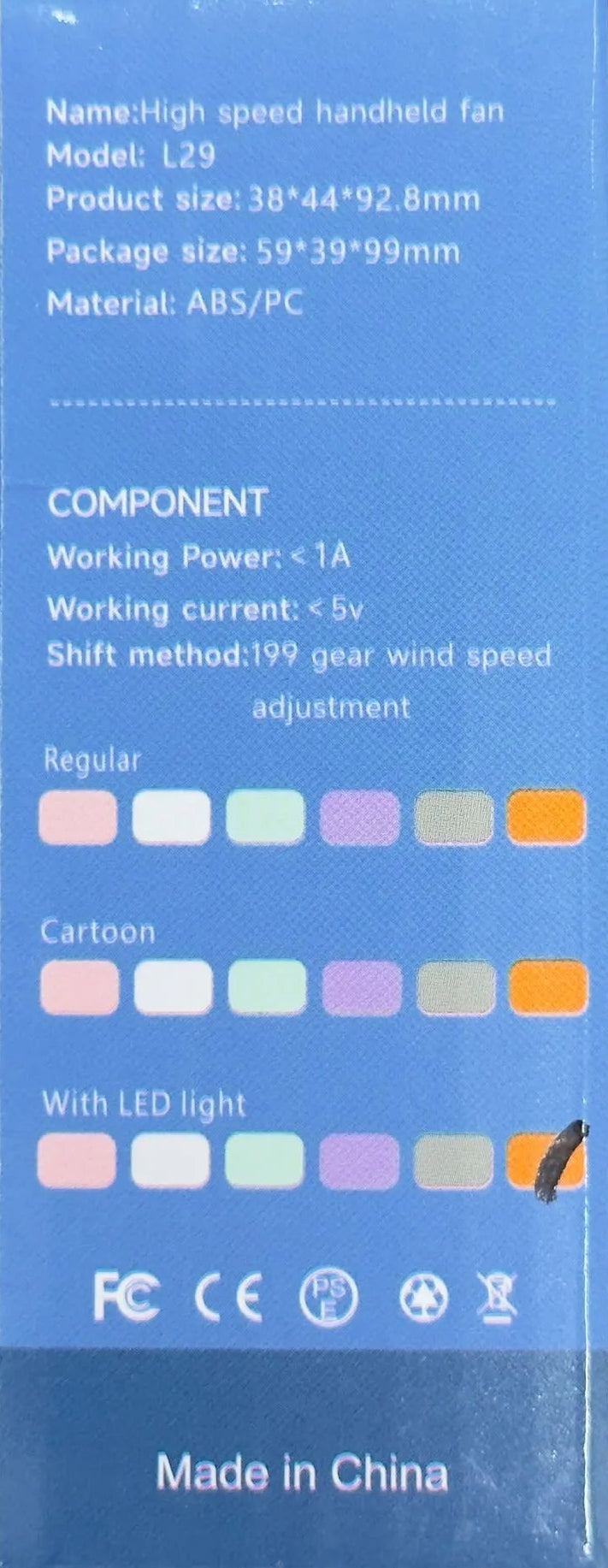 Small Transparent Handheld Power Fan with Light - L29-3