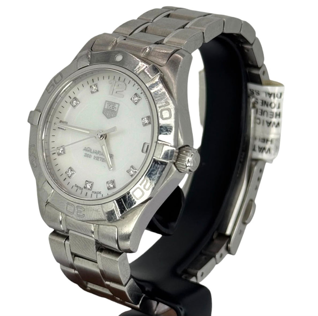 Tag Heuer Aquaracer WAF1312 Quartz Diamond White Mother of Pearl Dial Ladies Watch, 32mm