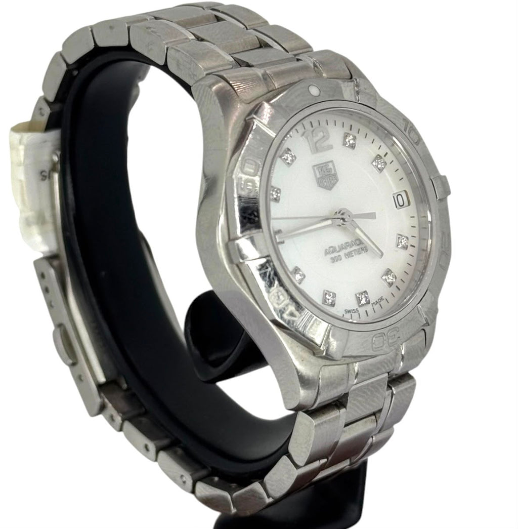Tag Heuer Aquaracer WAF1312 Quartz Diamond White Mother of Pearl Dial Ladies Watch, 32mm
