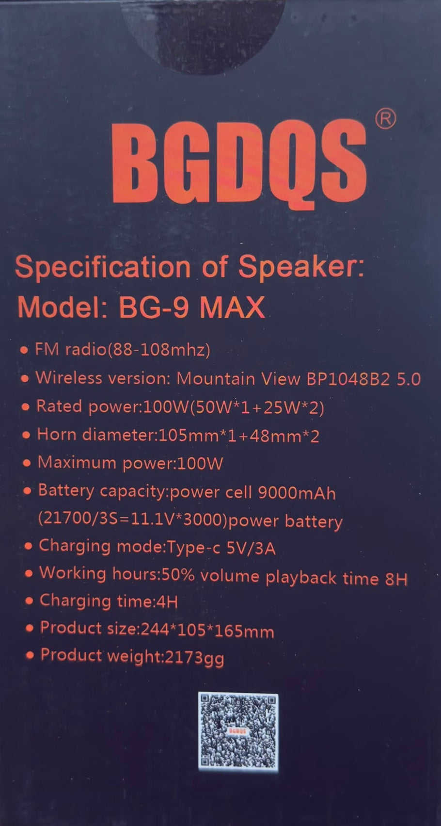 Water-Resistant Bluetooth Speaker - BG-9MAX