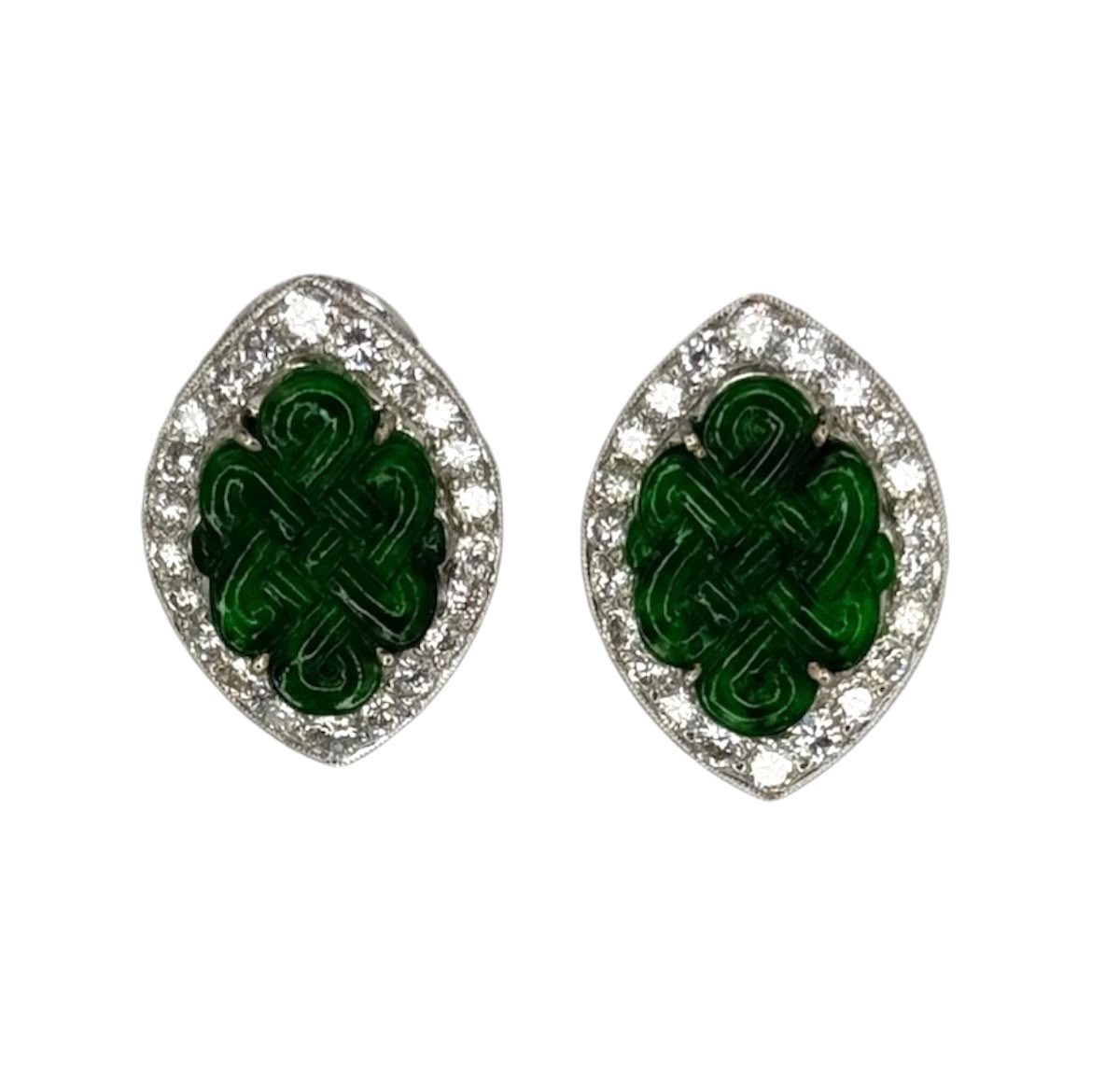 750WG Jadeite Ruyi Carving Earring